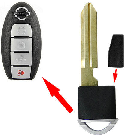 Nissan Infiniti Emergency Insert key for smart remotes - WITH CHIP - Aftermarket