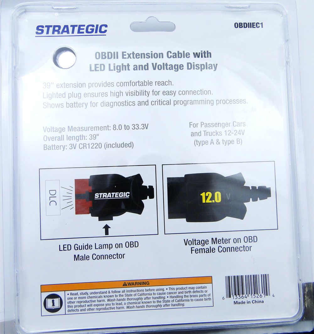 OBDIIEC1 OBD Extension Cable with LED Light and Voltage Display