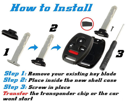 Replacement Honda Remote Shell Kit - 4 buttons - NO CUTTING - Aftermarket