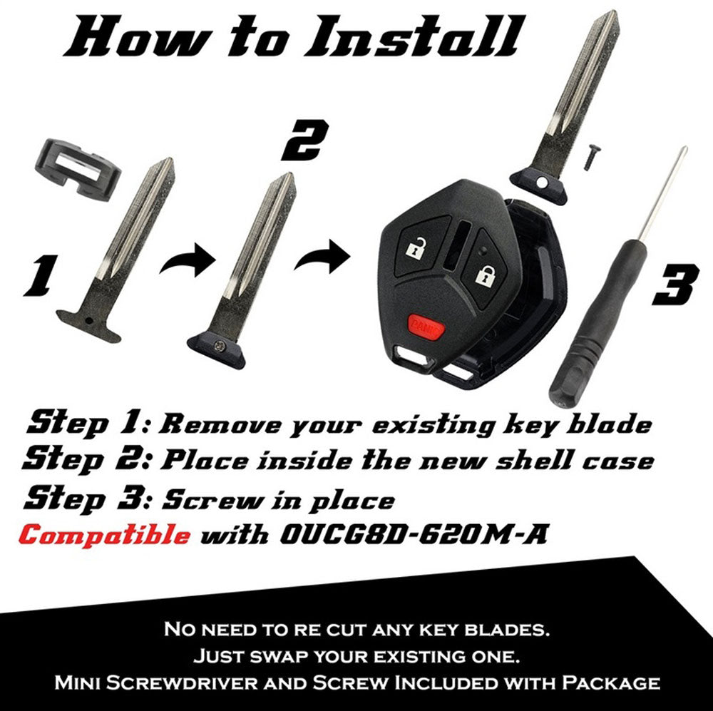 Replacement Mitsubishi Remote Shell Kit - 3 buttons - NO CUTTING - Aftermarket