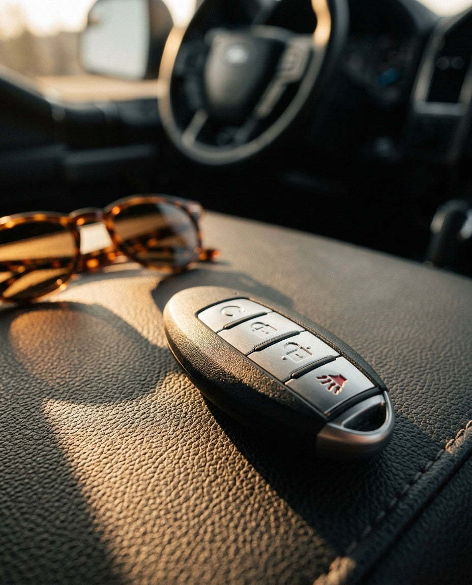 Automotive Smart Key Fob — Truck Interior Lifestyle | Generated by Modelize