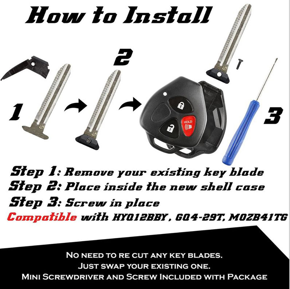 Replacement Toyota Scion 3 button Remote Shell Kit - NO CUTTING - Aftermarket