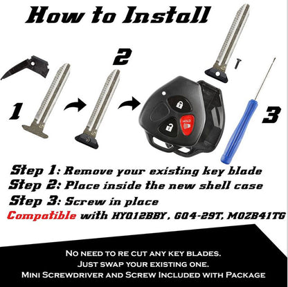 Replacement Toyota Scion 3 button Remote Shell Kit - NO CUTTING - Aftermarket