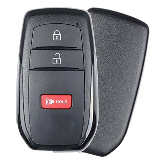 Black Toyota Land Cruiser smart key fob with lock unlock and red hold buttons